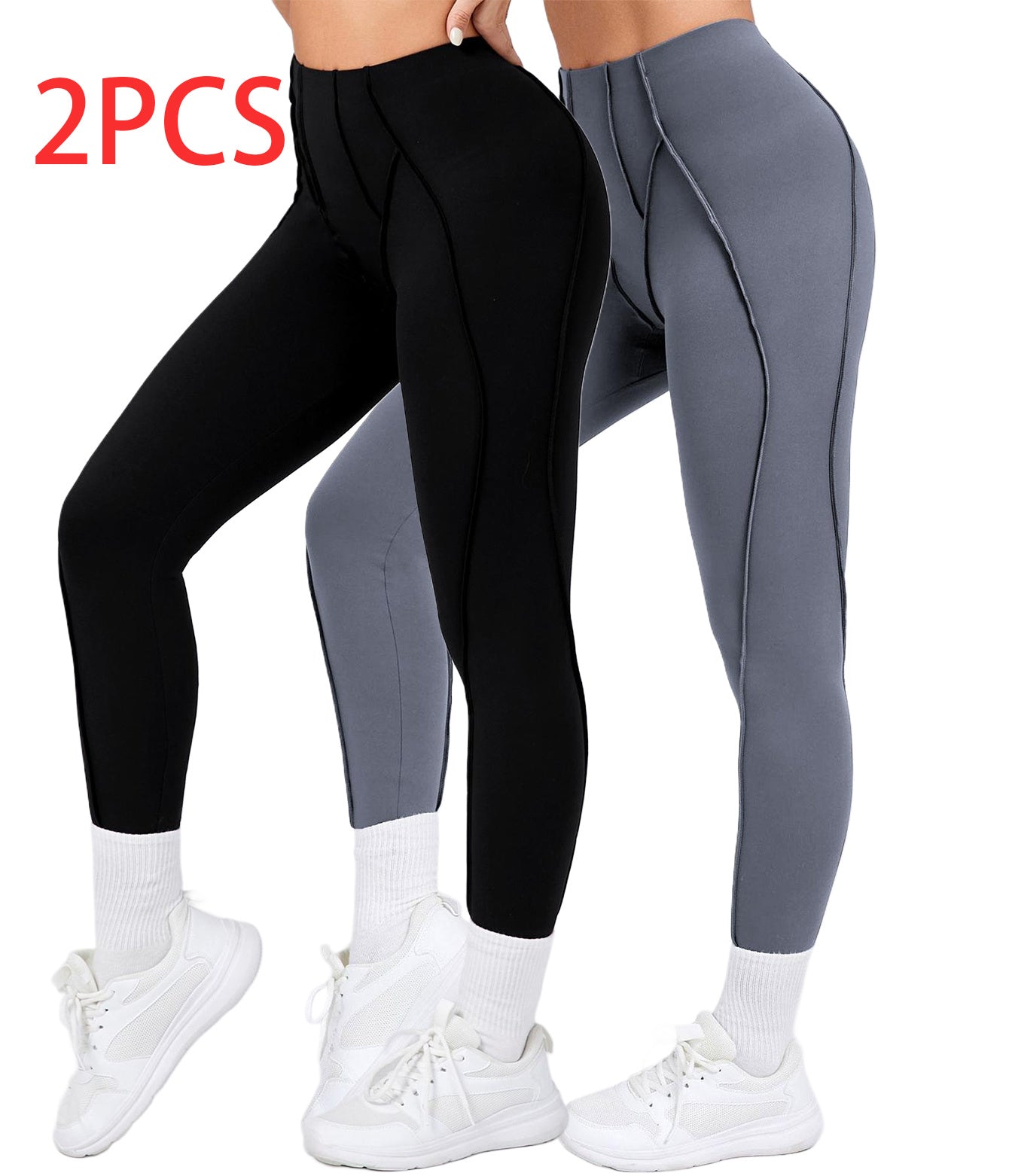 2 Pack Women's Quick Dry High Waist Tummy Control Yoga Pants Workout Leggings With Side Pockets