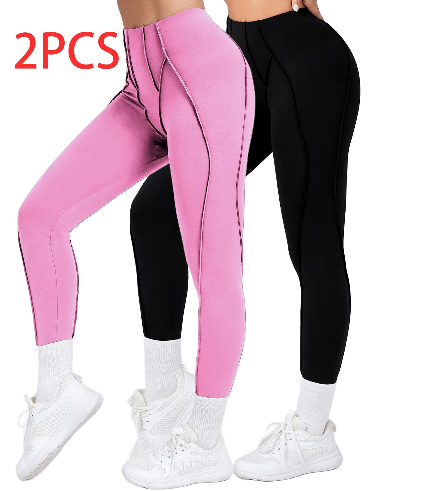 2 Pack Women's Quick Dry High Waist Tummy Control Yoga Pants Workout Leggings With Side Pockets