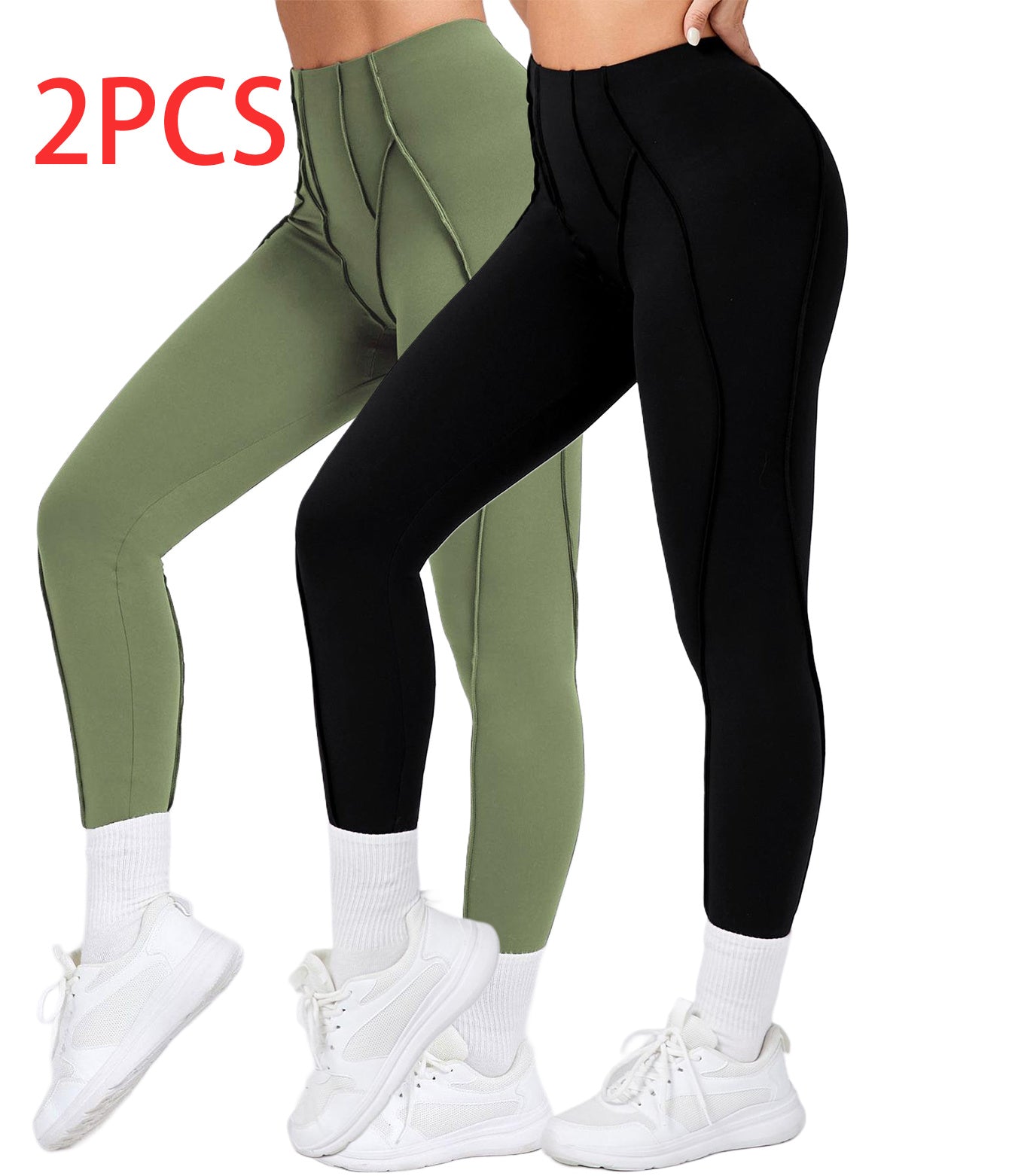2 Pack Women's Quick Dry High Waist Tummy Control Yoga Pants Workout Leggings With Side Pockets
