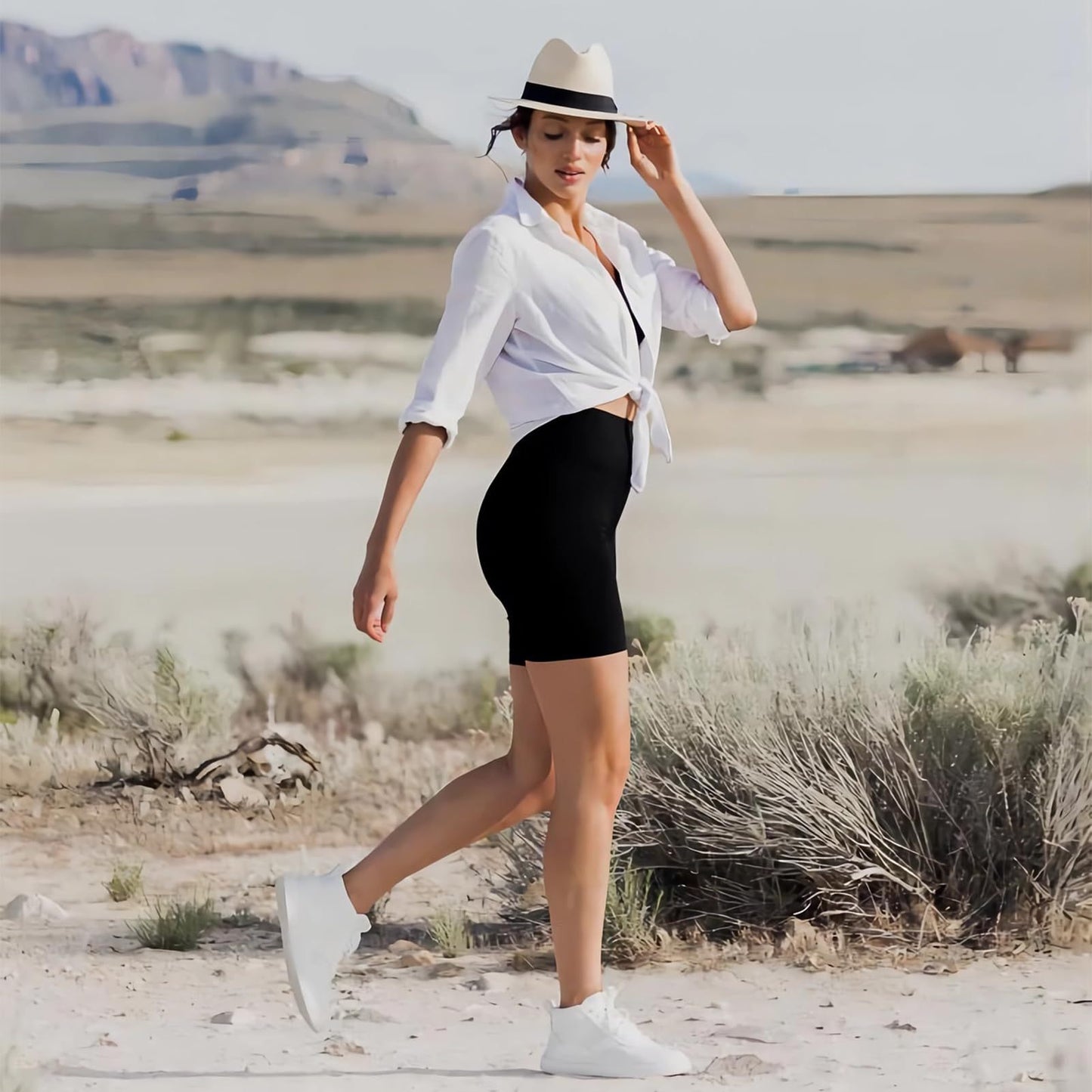 Leggings - 3 Points High Waist, 3 Black Medium Bean Paste, Light Blue