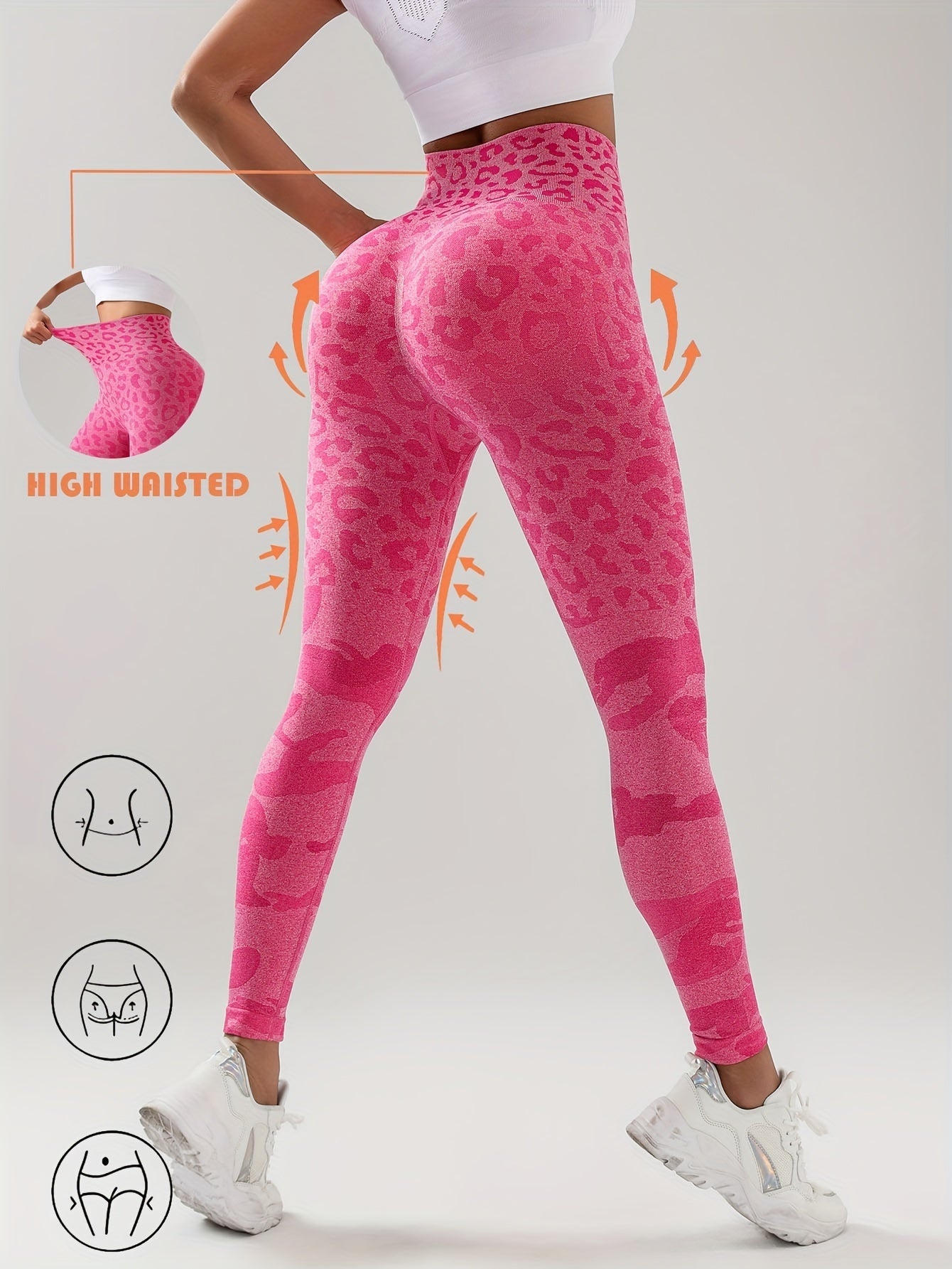 Leopard Seamless High Elasticity Sports Leggings,Tummy Control Yoga Tights